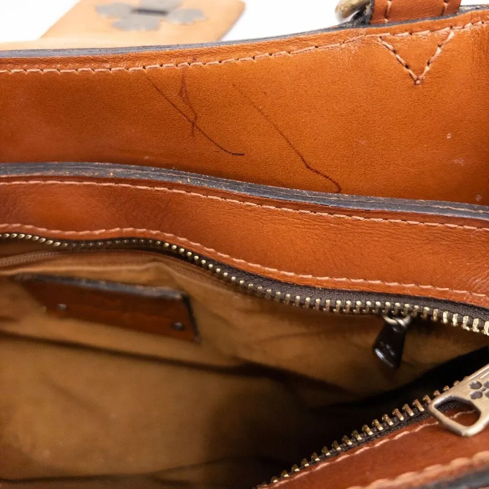 Patricia Nash Embossed Leather Satchel in Cognac Brown with Gold Accents